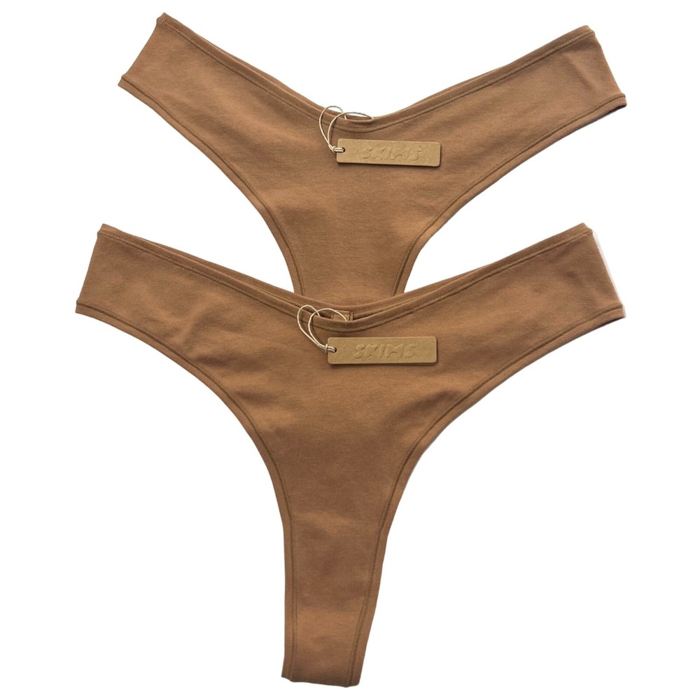 SKIMS Cotton Jersey Dipped Thong Lot of 2 Camel Womens 2X